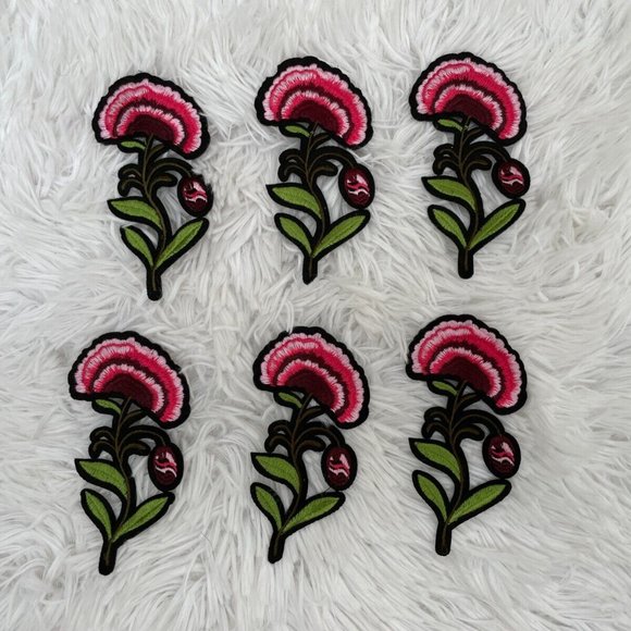 Flower Patches Lot of 6 Patches Red/Green Embroidery Iron On Patches Set of 6 - Picture 10 of 10